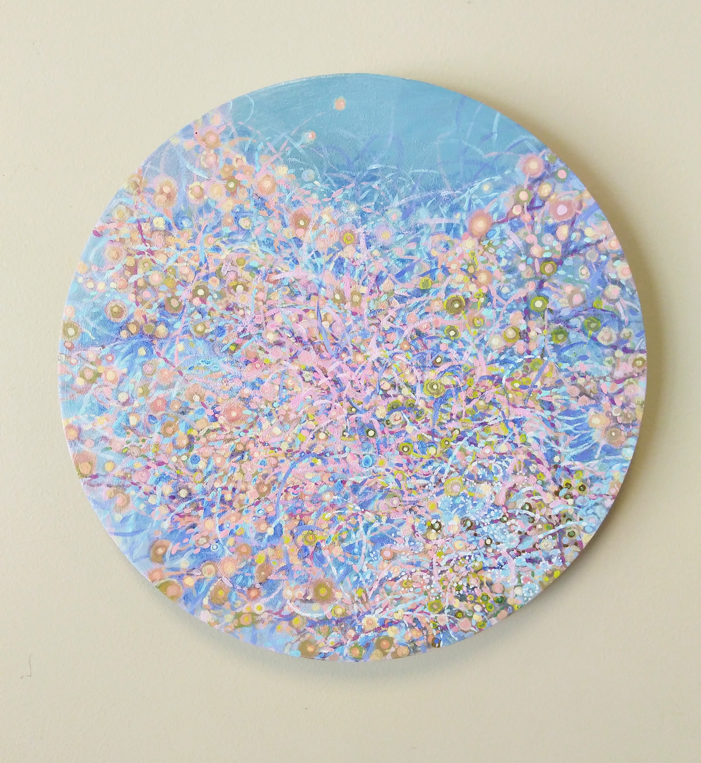  Shuling Guo  Spring 4  Acrylic on Canvas Board  Diameter: 12”  2018 