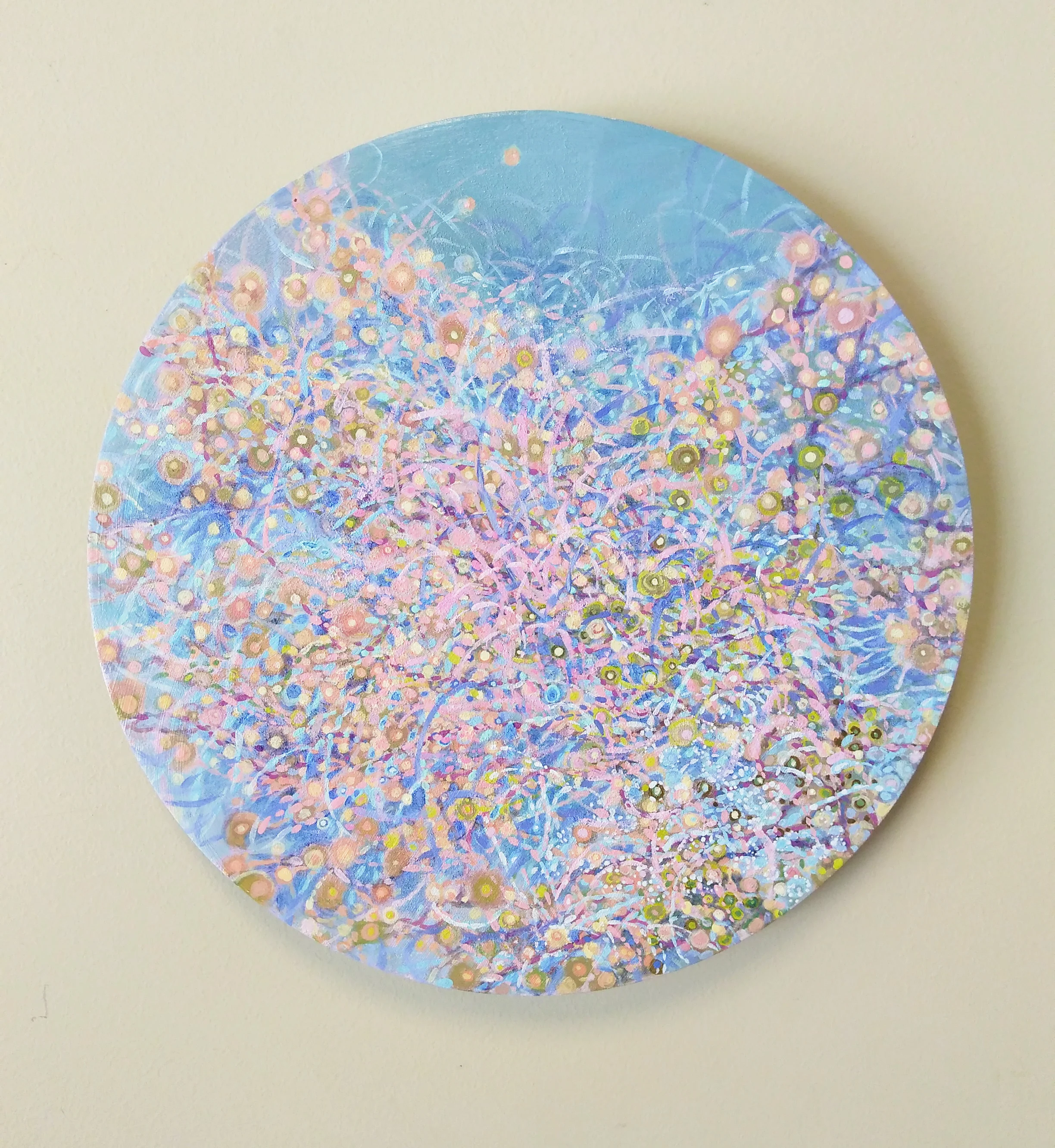 Shuling Guo Spring 4 Acrylic on Canvas Board Diameter: 12” 2018