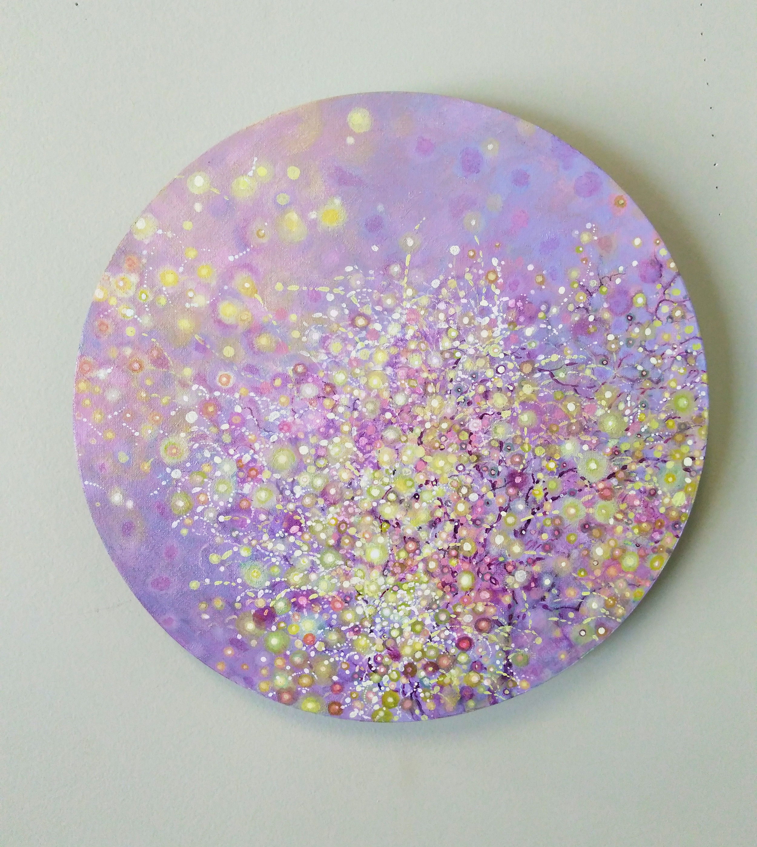  Shuling Guo  Spring 1  Acrylic on Canvas Board  Diameter: 12”  2018 