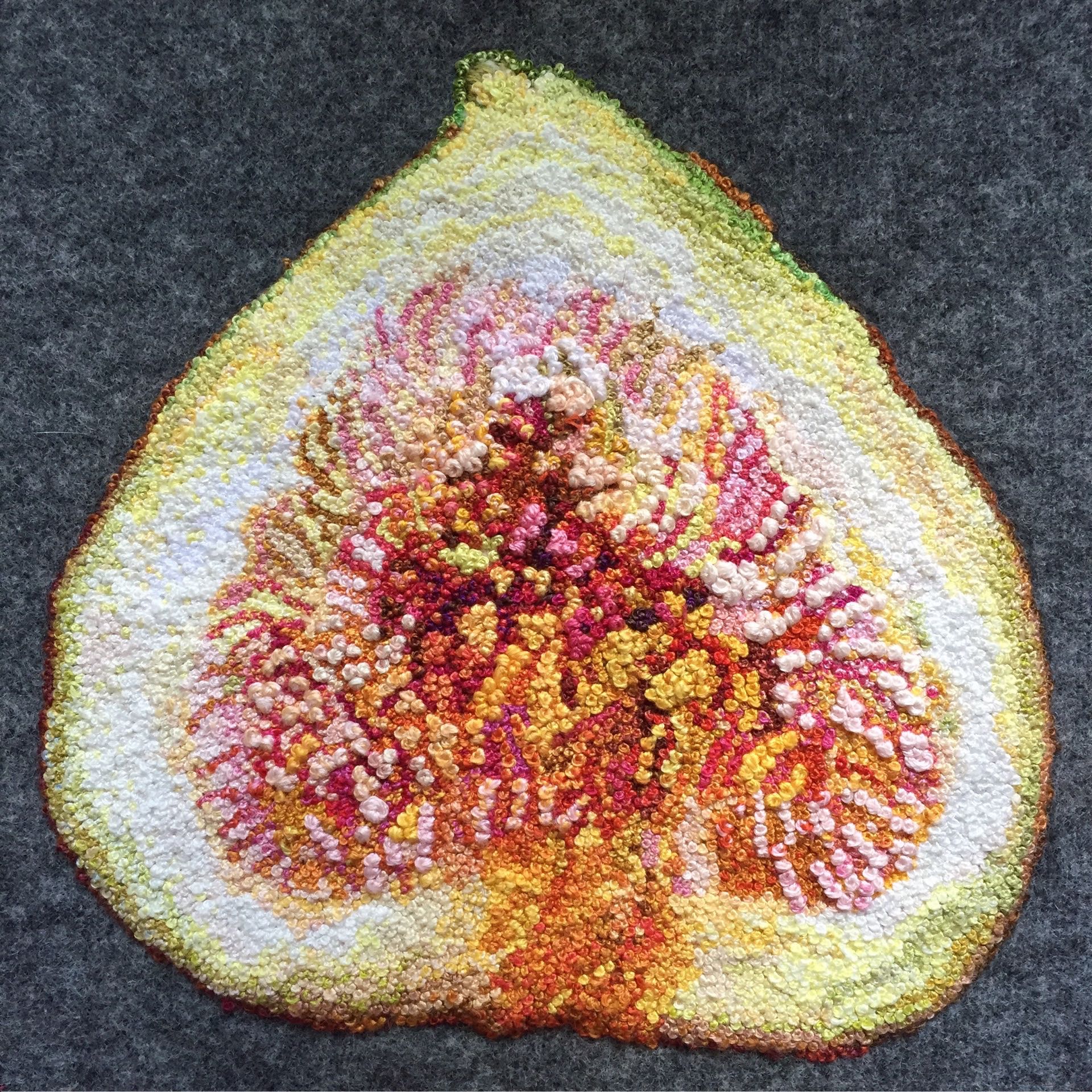  Teresa Shields  Interior Fig  French Knots on Wool Fabric  6” x 6” x 1.5”  2015 