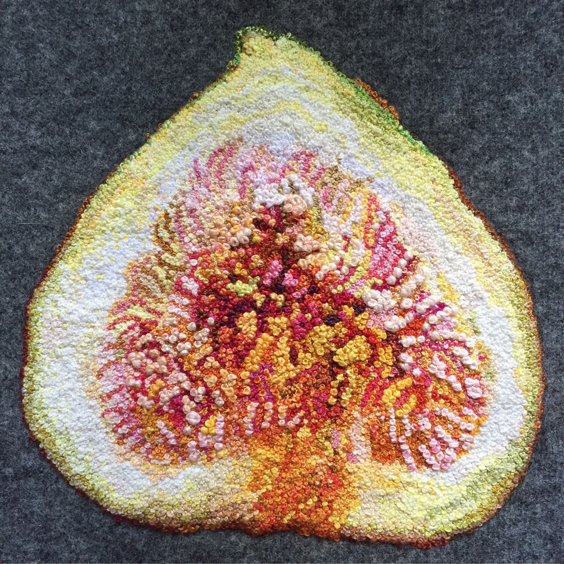 Teresa Shields Interior Fig French Knots on Wool Fabric 6” x 6” x 1.5” 2015