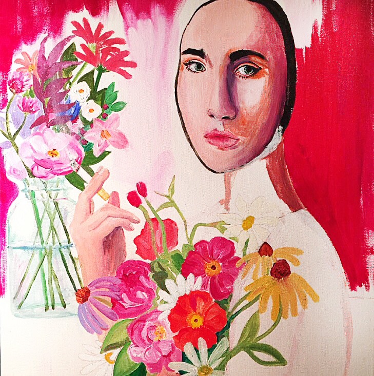  Annabelle Buck  Cigarette flowers  Acrylic on canvas  24” X 18”  2018 