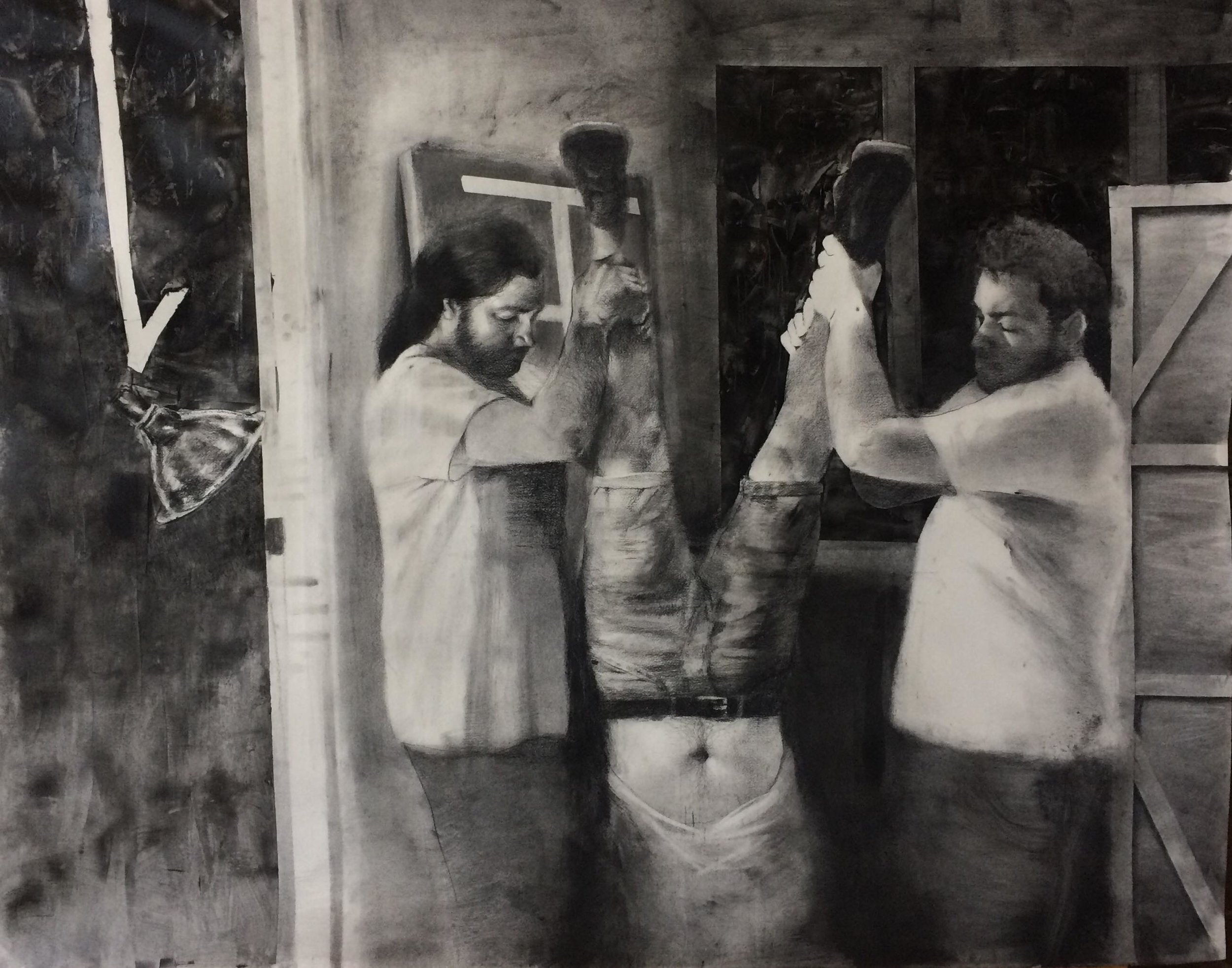 Jotham Malavé Drowning of Salcedo Charcoal and gel medium on paper 42” x 66” 2018