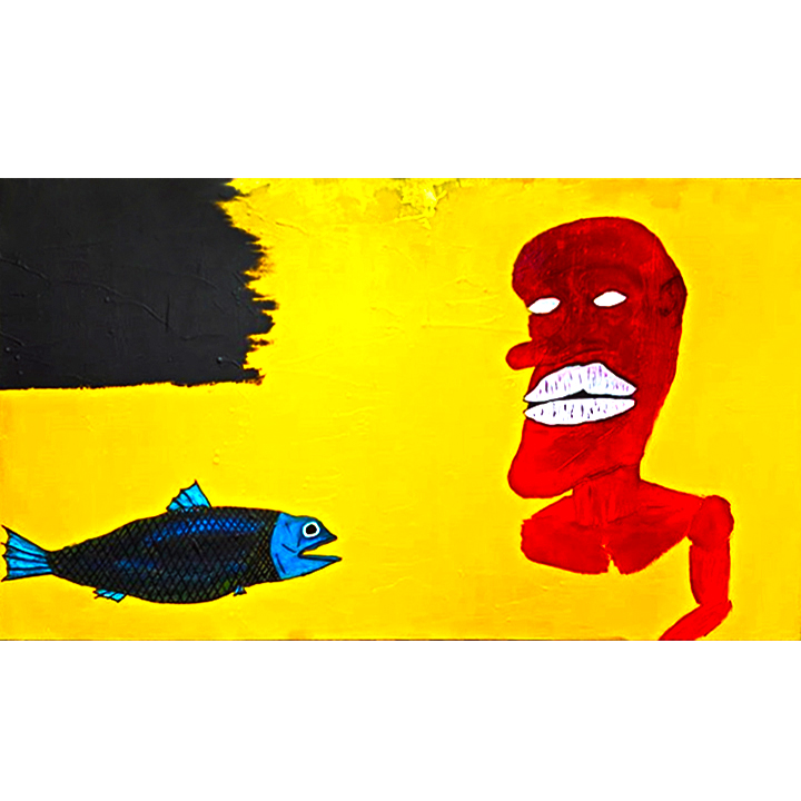 G.S. Bullen About the world mixed media, spray paint, acrylic and oil on fiberboard 22.5” X 38” 2018