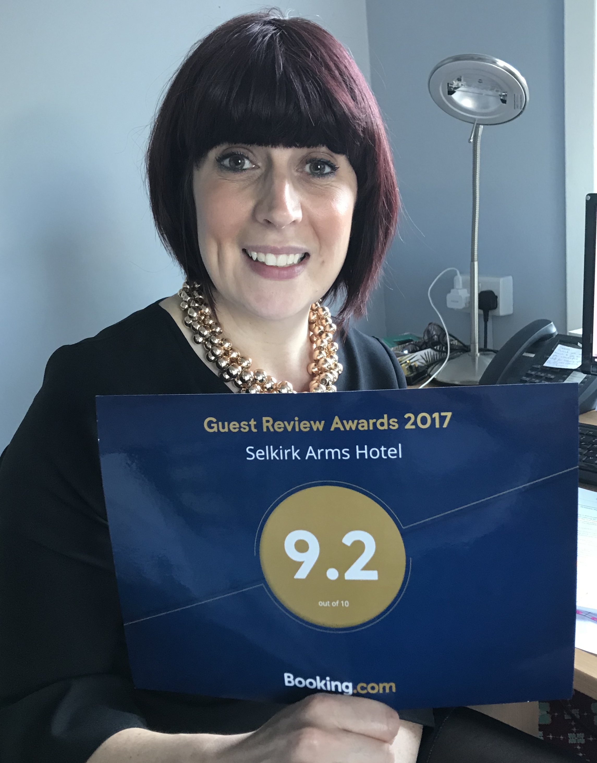 General manager Joanna Scott with our 9.2 booking.com award