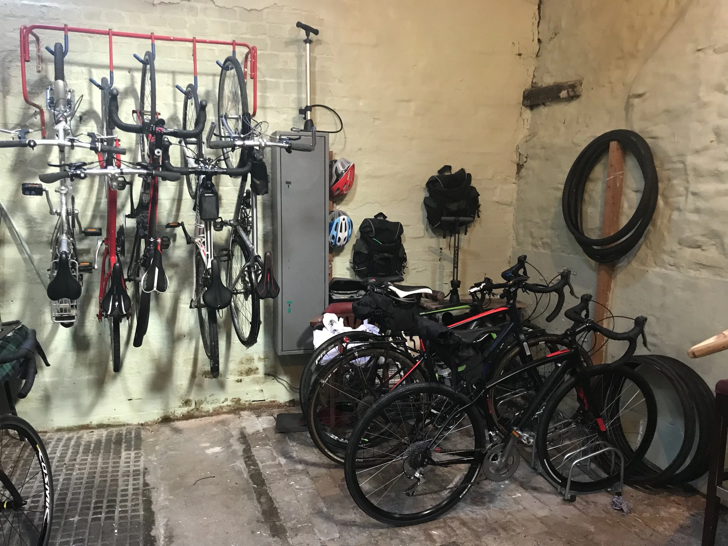 Our safe lockable bike store - bring your own or hire gravel bikes, e bikes or top end road bikes from £30 a day - we’re a bit bike bonkers !!