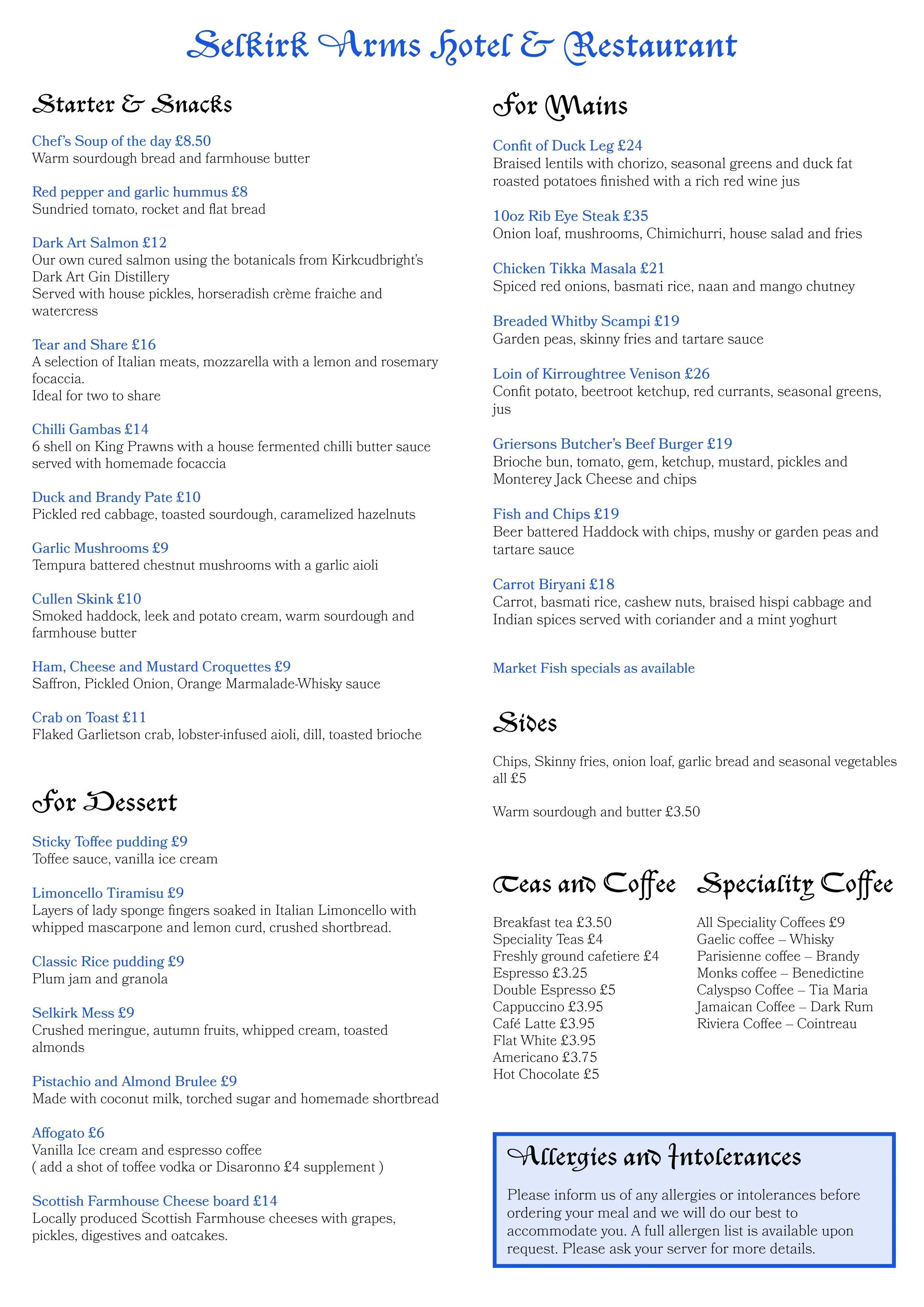 New Autumn menu launches 18th September
