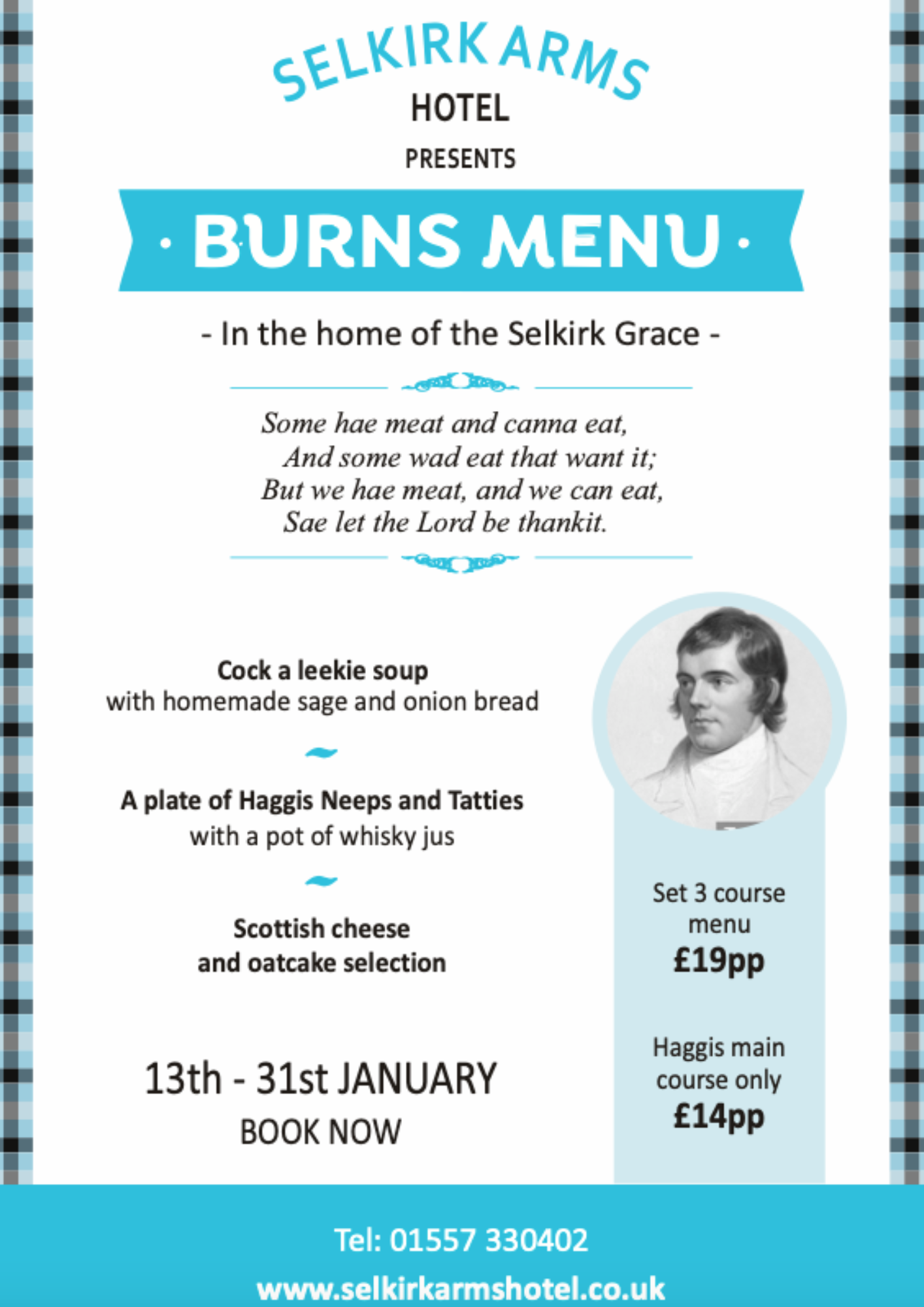 Burns Special Menu 3 course £19