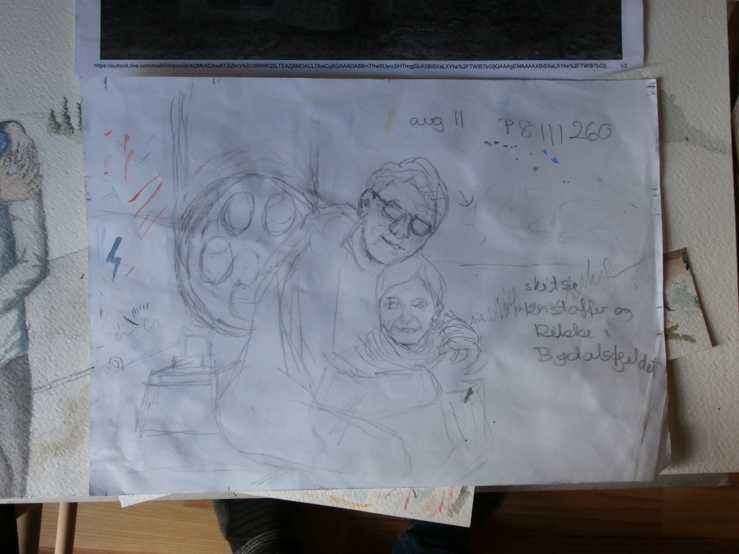 Blyantsskitse til: Kristoffer og Rikke i Bydalsfjeldet