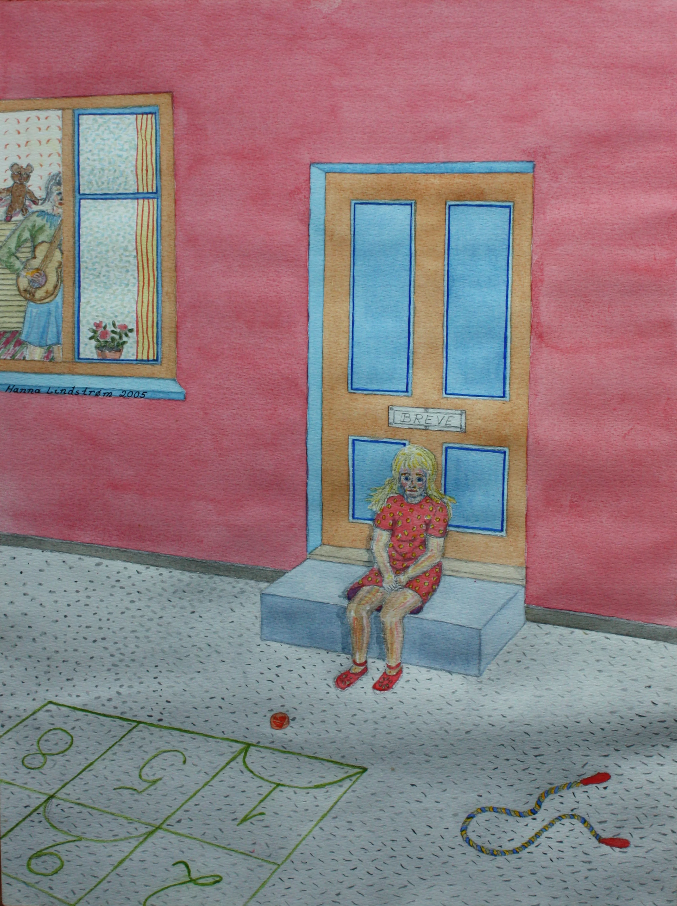 Lille pige på trappesten