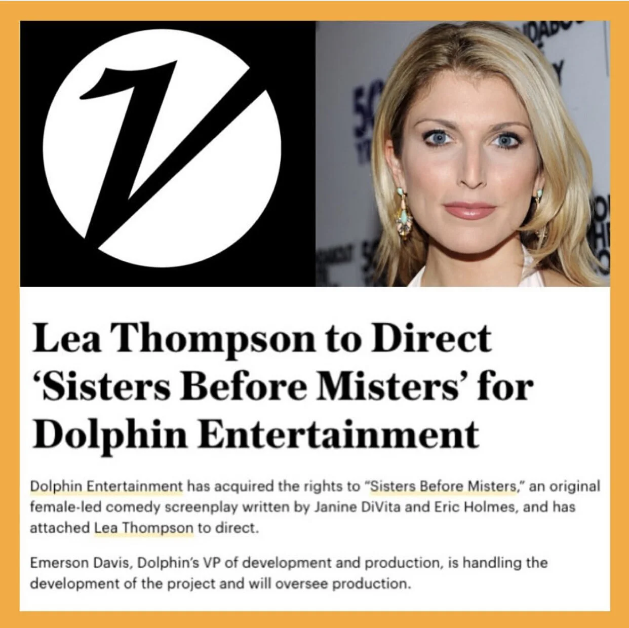 Janine's screenplay announced in Variety