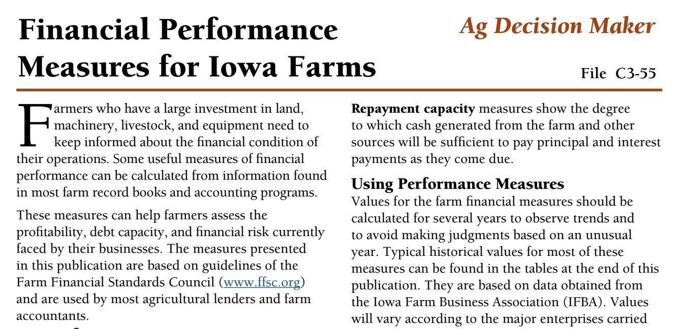 This concise document from Iowa State University provides an explanation of terms and key financial performance measures. Click to view this PDF.