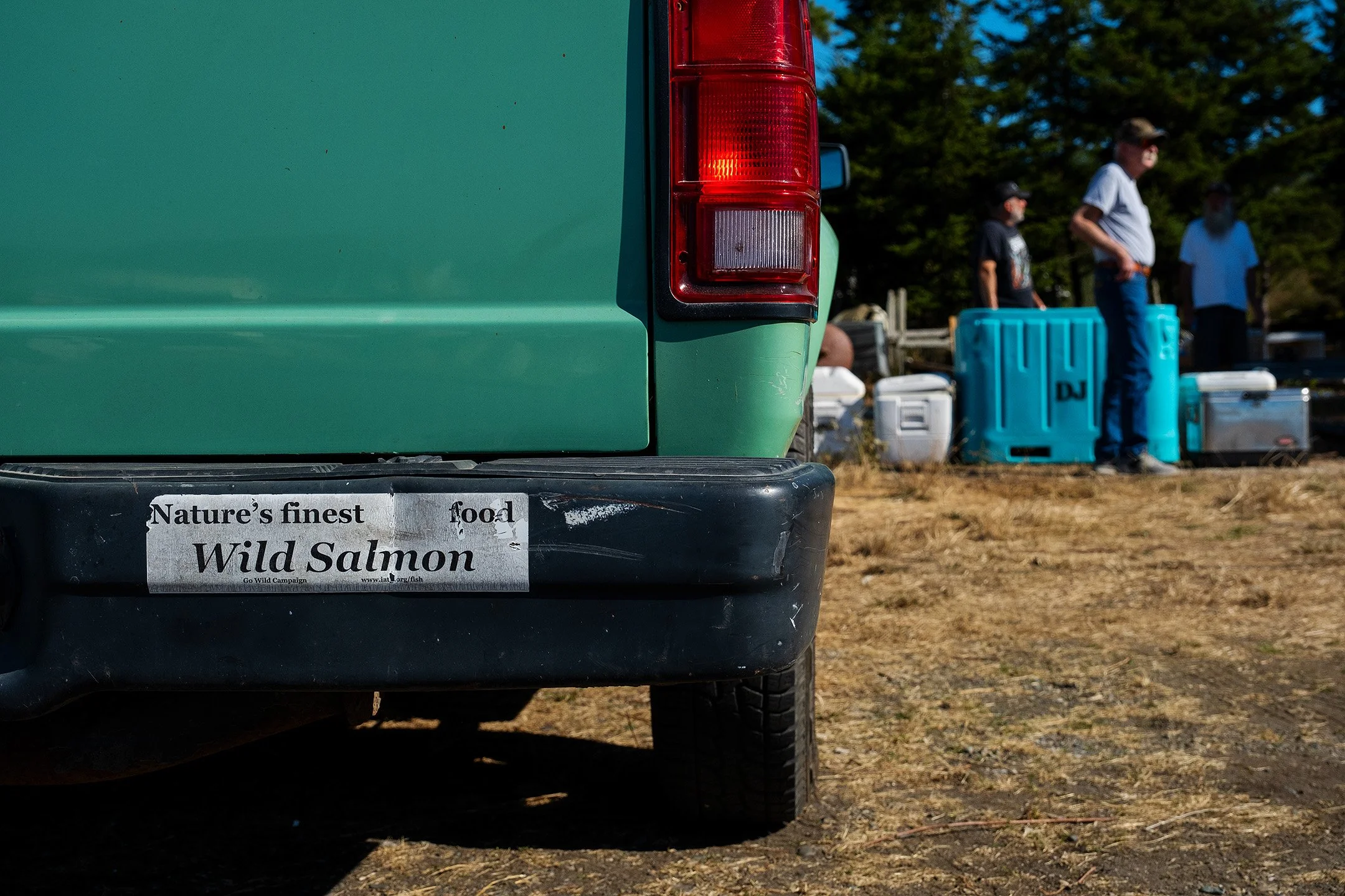 A portion of the freshly caught salmon are sold to island residents on the beach.
