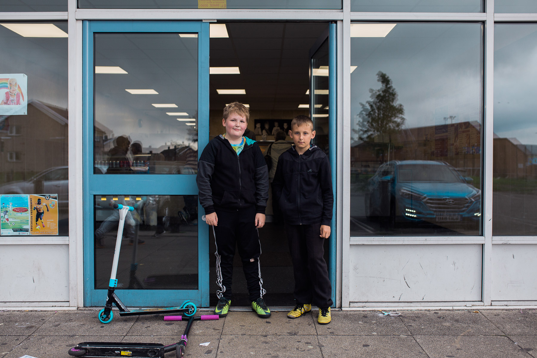 Children outside the Gurnos chippy.