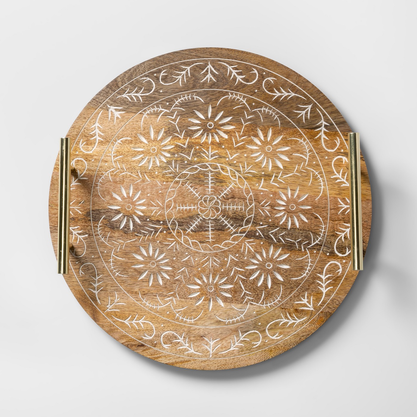 Opalhouse Round Mango Wood Embellished Serving Tray with Handles