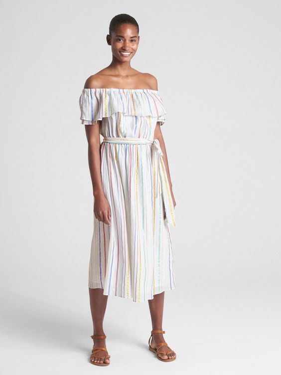 Metallic Stripe Off-the-Shoulder Dress