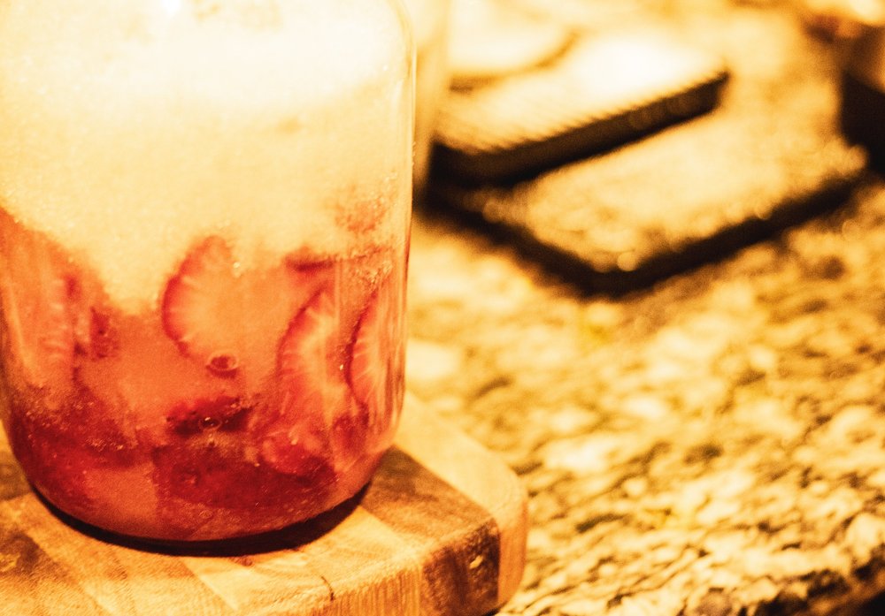  Fruit covered in sugar for the cheong. 