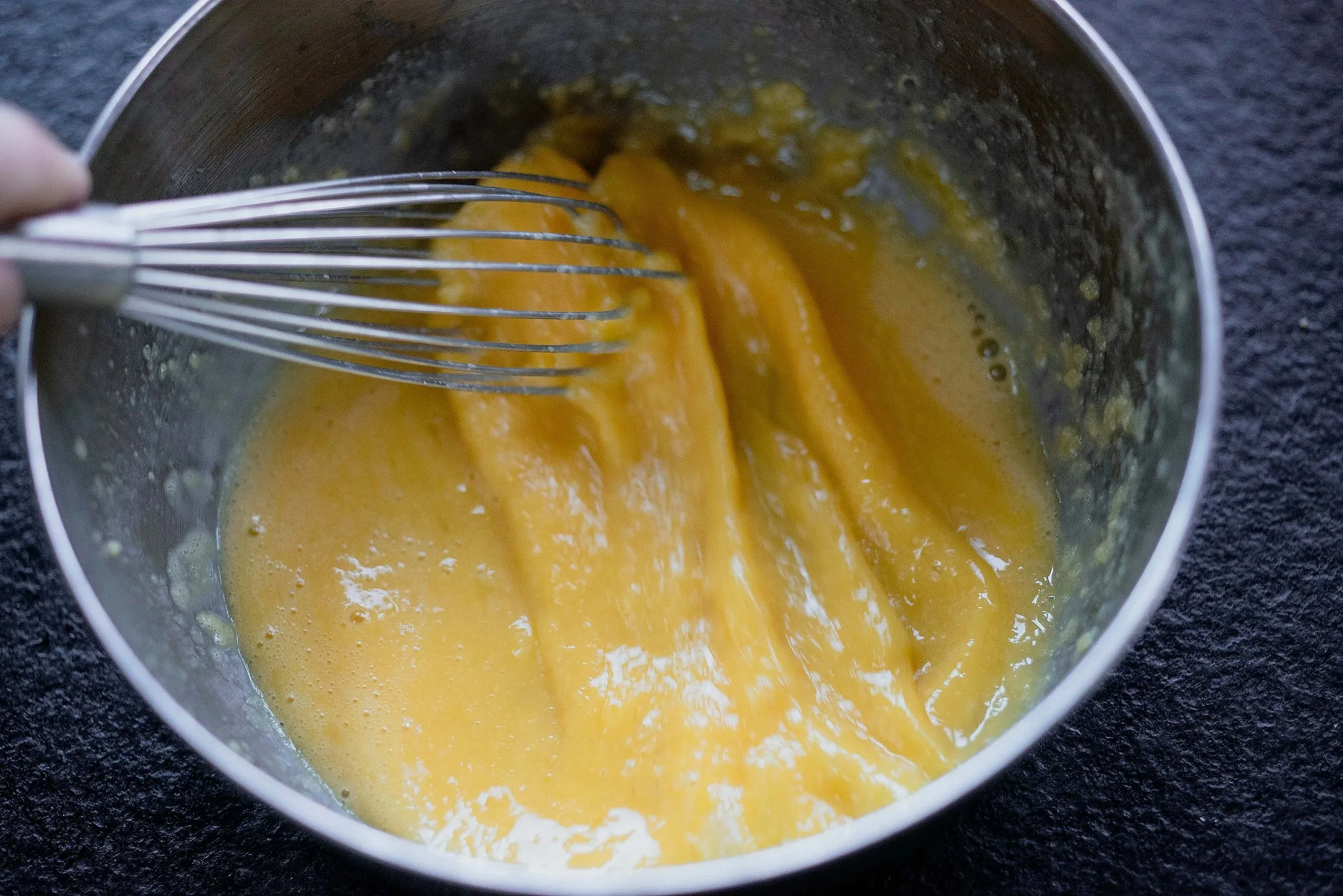 Beat the eggs with a small whisk or fork until combined and lightly frothy
