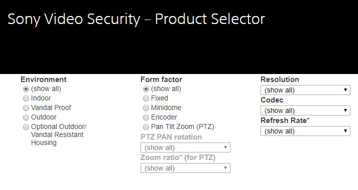 SONY VIDEO SECURITY PRODUCT SELECTOR