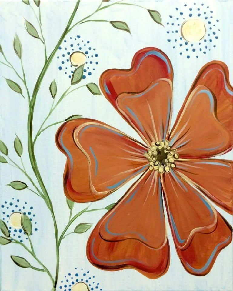 "Modern Spring" Orange Flower Painting