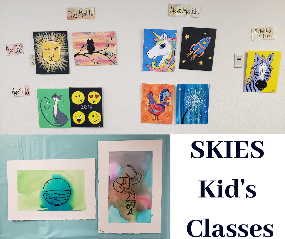 SKIES Kid's Painting Classes - Watercolor Ages 1-4 and Acrylic Ages 5-18