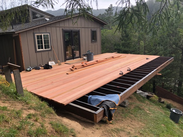 Redwood deck build (in progress) in Woodacre, CA