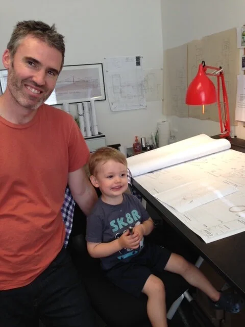 Craig and his son, Wyatt, at his first office - a co-working space in the Mission, San Fancisco.