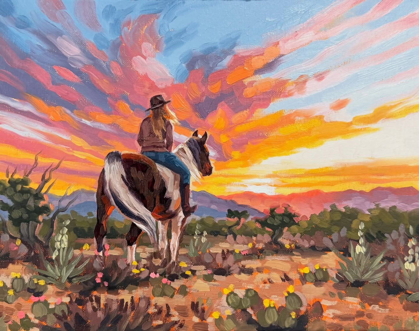 This is a commission I had the pleasure of painting earlier this year! Has there ever been a better combination than bareback rides and desert sunsets? 🥹🌅

My books are full for the next few months, but I will be accepting new commission requests i