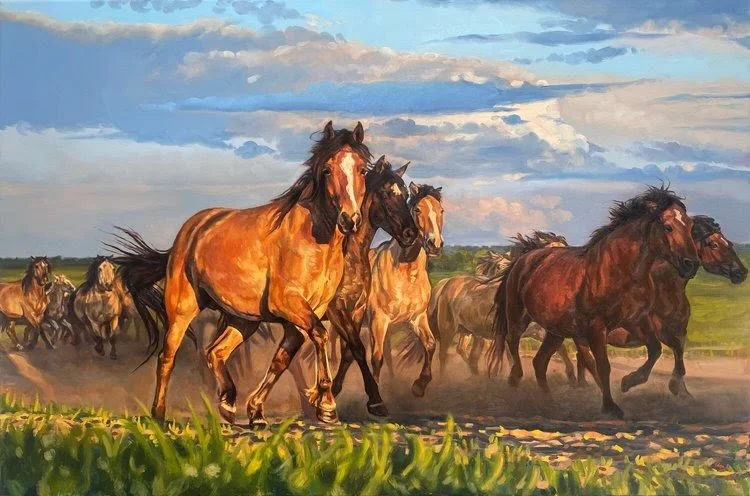 &ldquo;Golden Hour&rdquo; will always be one of my very favorite herd paintings. 🥹 I&rsquo;m currently working on a herd painting that reminds me of this one a little bit! 

If you would like to see this painting hanging in your own home, you can fi