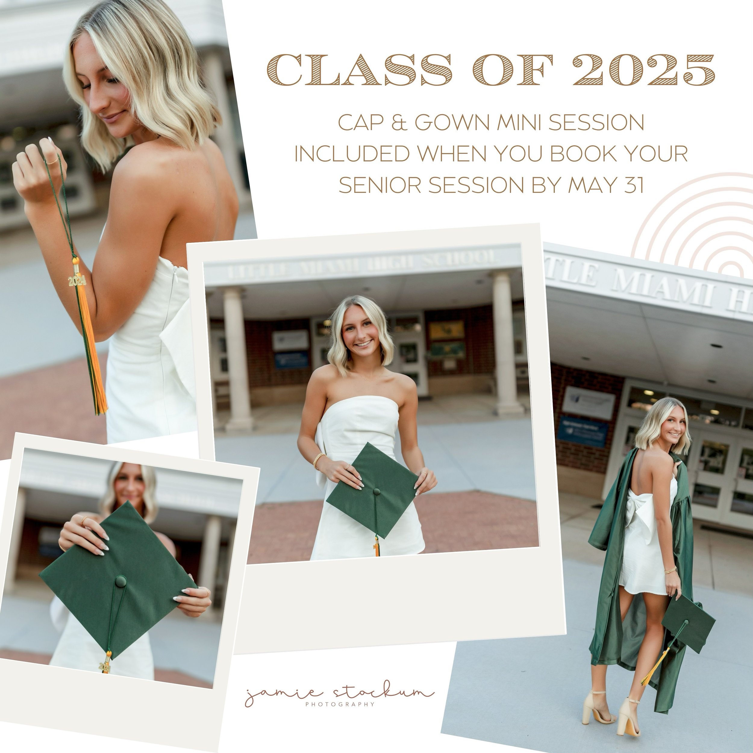 ✨Class of 2025 Senior Sessions are LIVE!! Cap &amp; Gown Mini Session included with all Senior Sessions booked by May 31st!​ LINK IN BIO✨