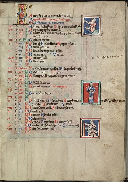 421px-Calendar,_August,_Two_bloodlettings,_inbetween_Virgo_-_Psalter_of_Eleanor_of_Aquitaine_(ca._1185)_-_KB_76_F_13,_folium_009r.jpg