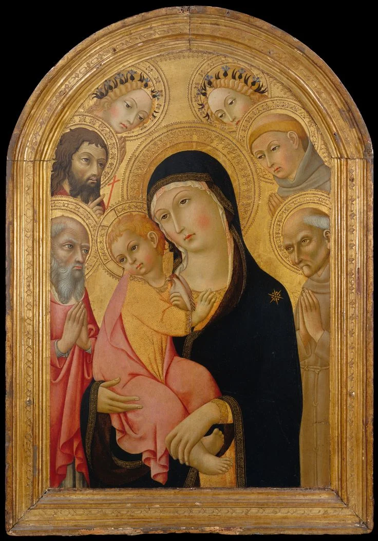 Madonna and Child with Saints Jerome, Bernardino, John the Baptist, and Anthony of Padua and Two Angels. Artist: Sano di Pietro