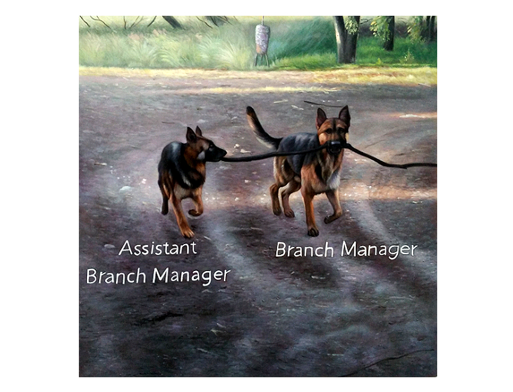  Assistant Branch Manager, Branch Manager  2016  Oil on Canvas  48 x 48 in. 