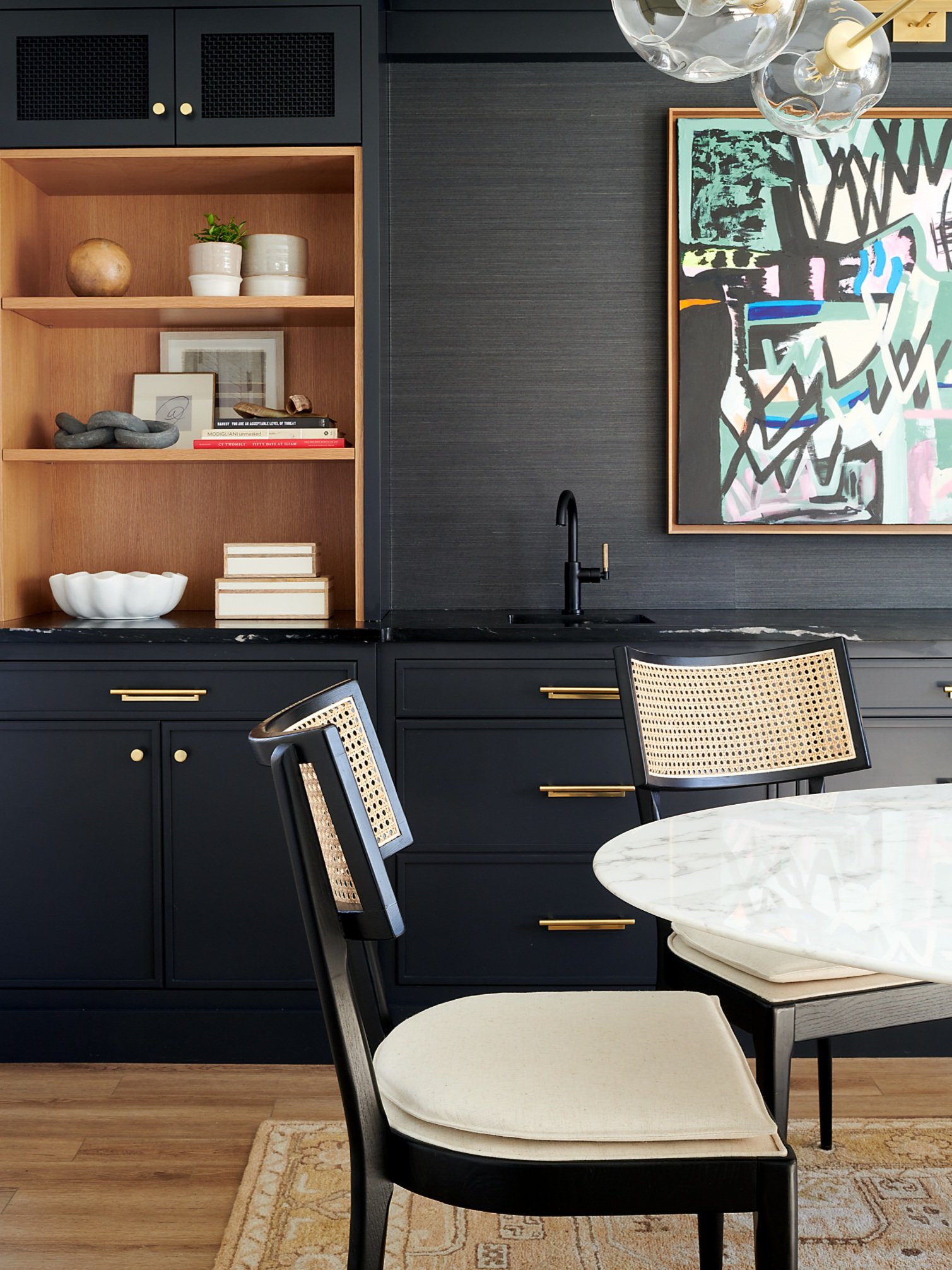 Moody and abstract dining room design by - Sharp + Grey Interiors