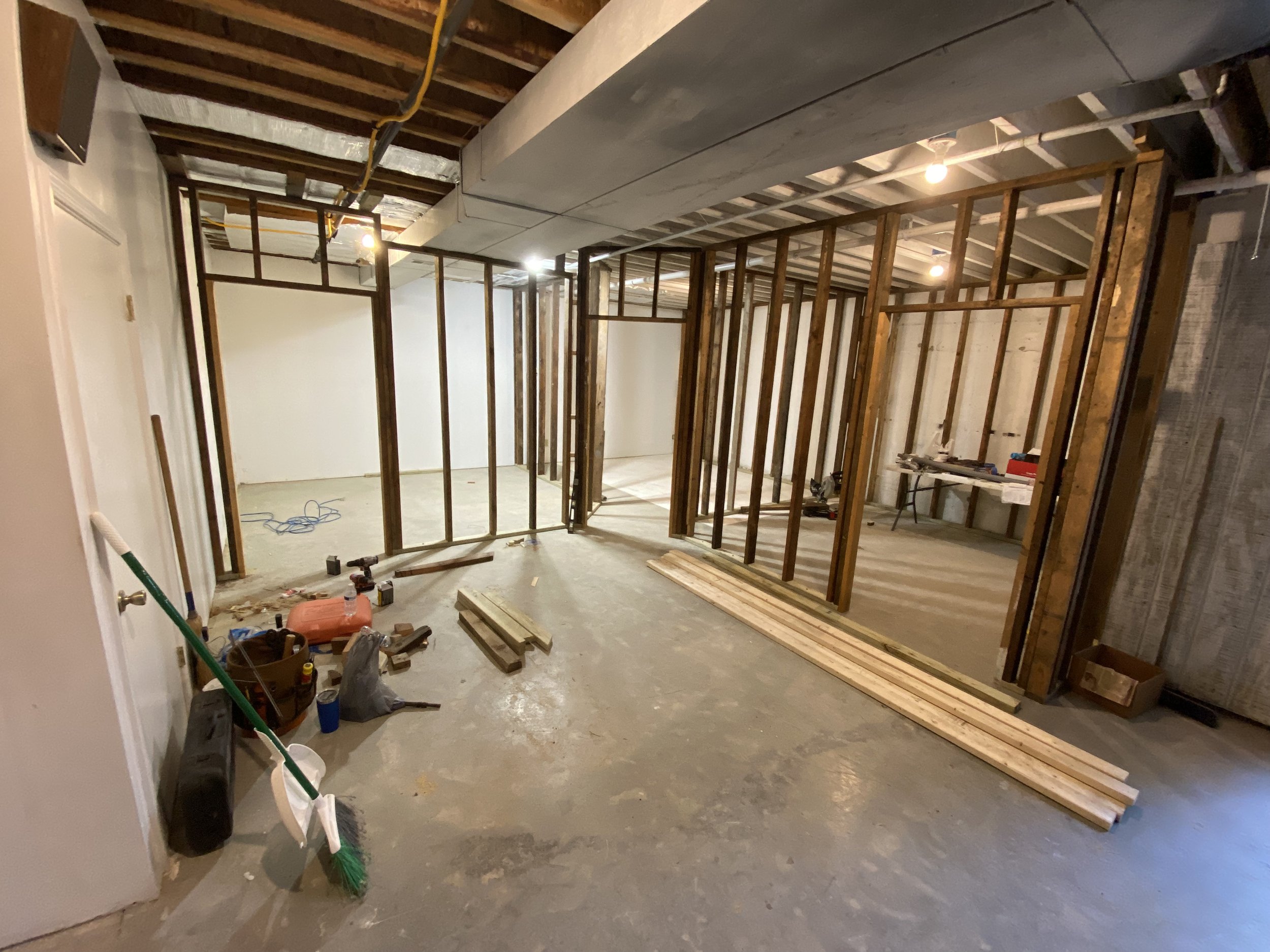 Basement area with the three bedrooms framed out 
