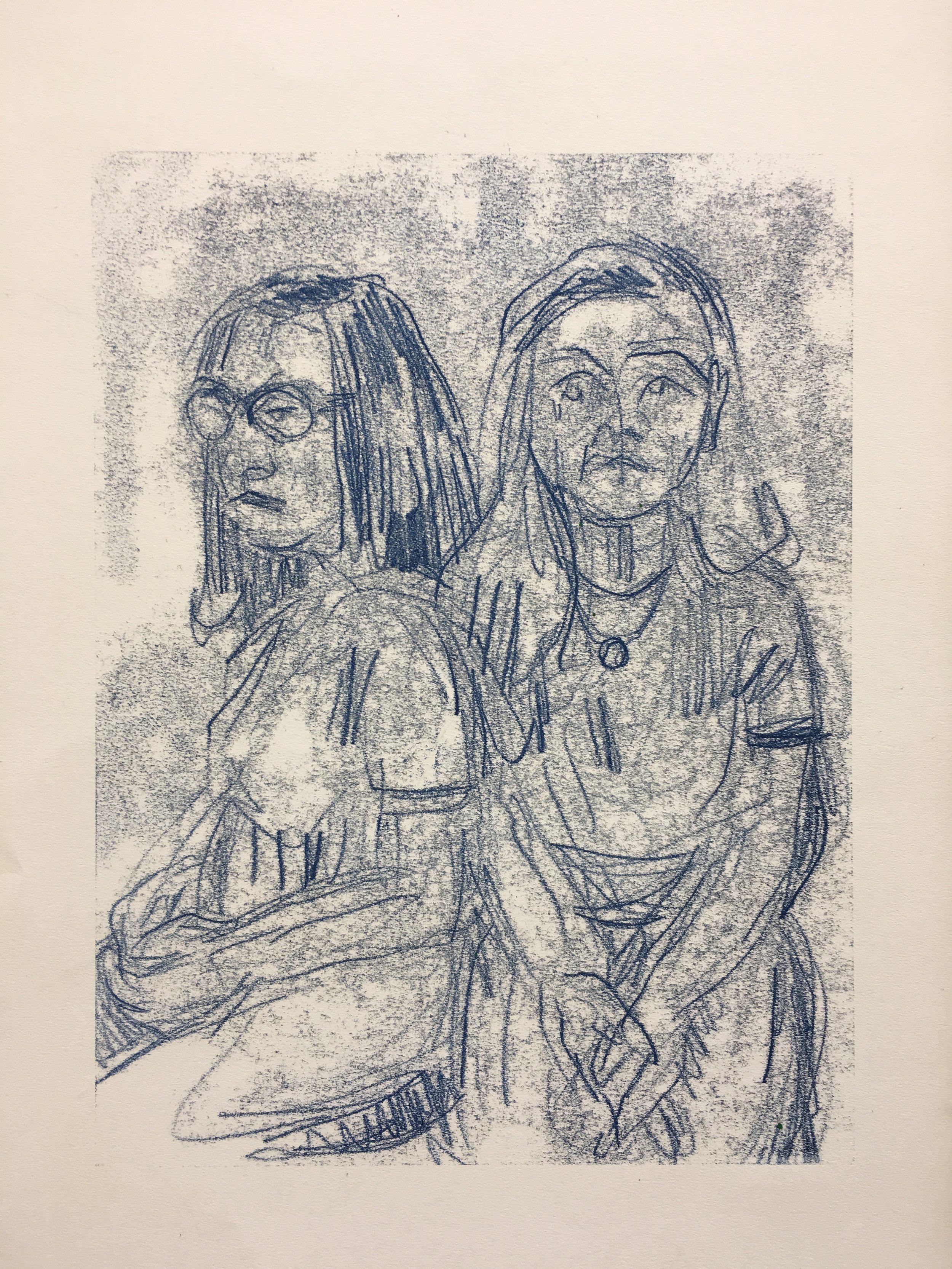 Coby and Taylor (ink transfer monotype drawing) / Fishers High School IN