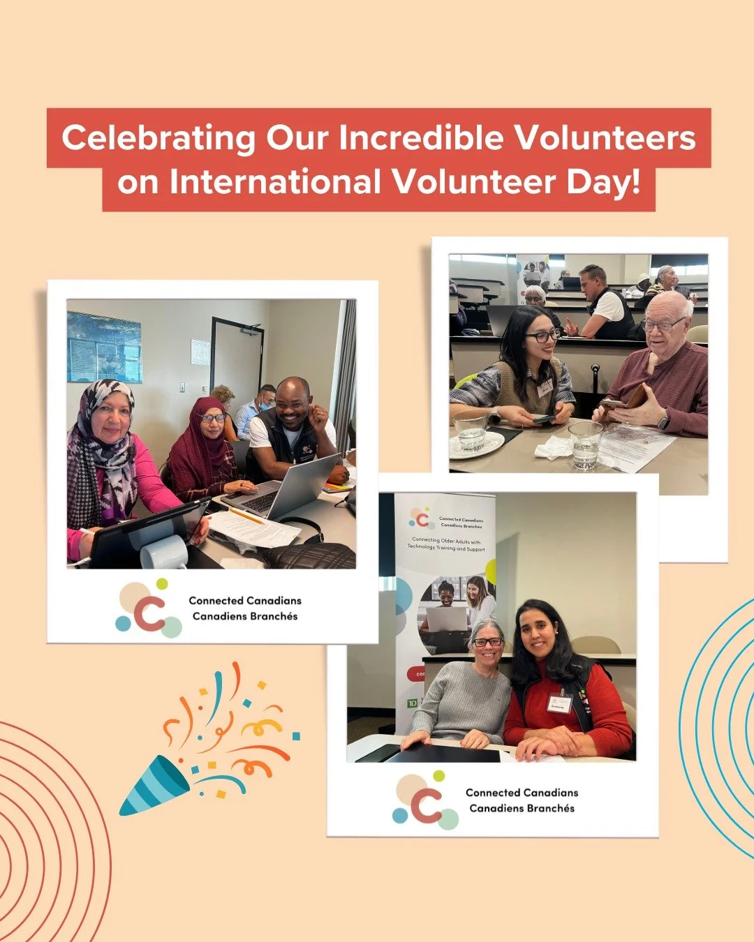 This international volunteer day, Connected Canadians is proud to celebrate the steadfast work of our many incredible volunteers! 

Since starting in 2018 we have grown a team of skilled technology mentors, technology workshop facilitators, and other