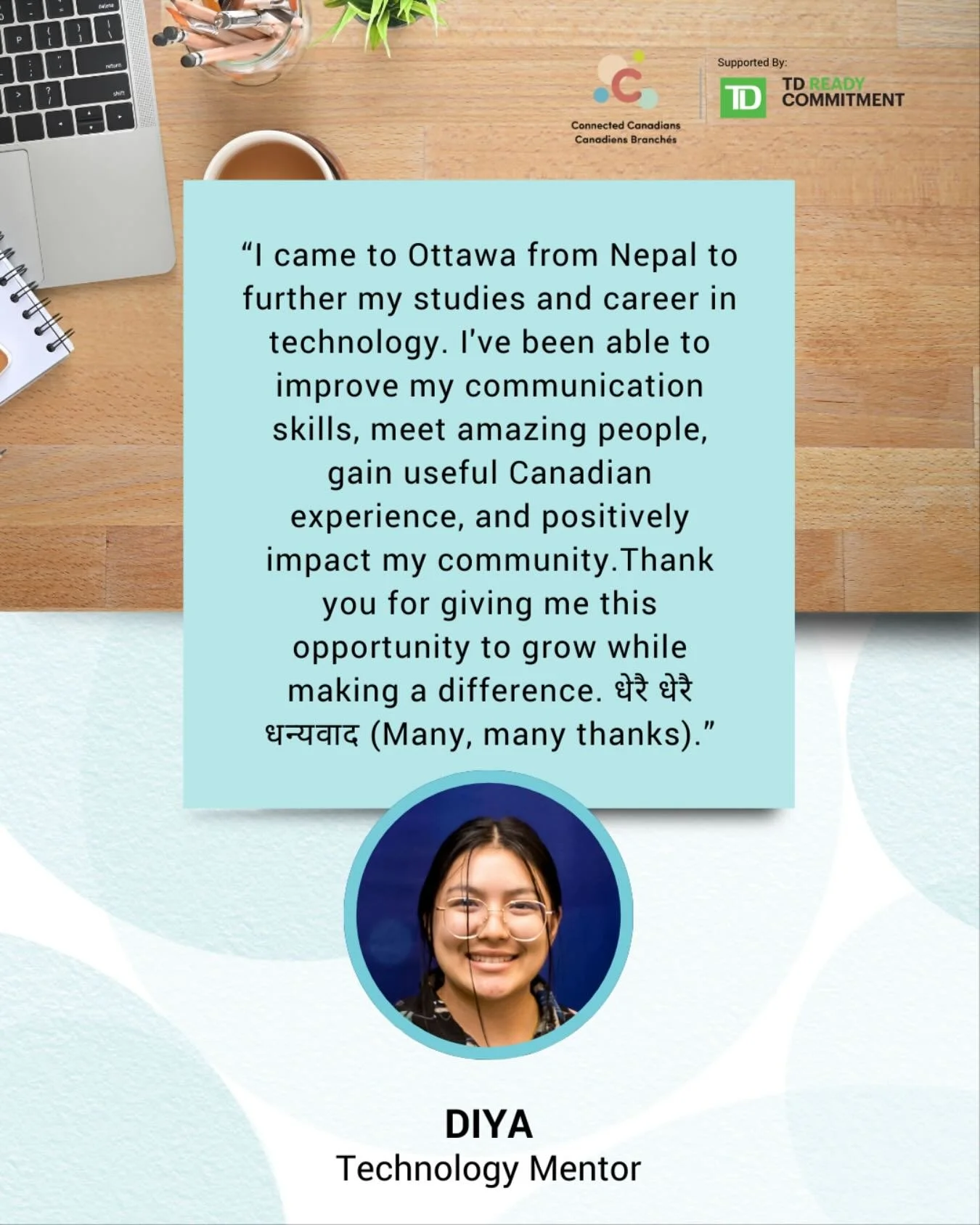 Connected Canadians is proud to empower newcomers like @dangoldiya, originally from Nepal, to share their technology expertise, grow their communities, and make a lasting impact in the lives of older adults across Canada. 🌟

Thank you to TD Bank Gro