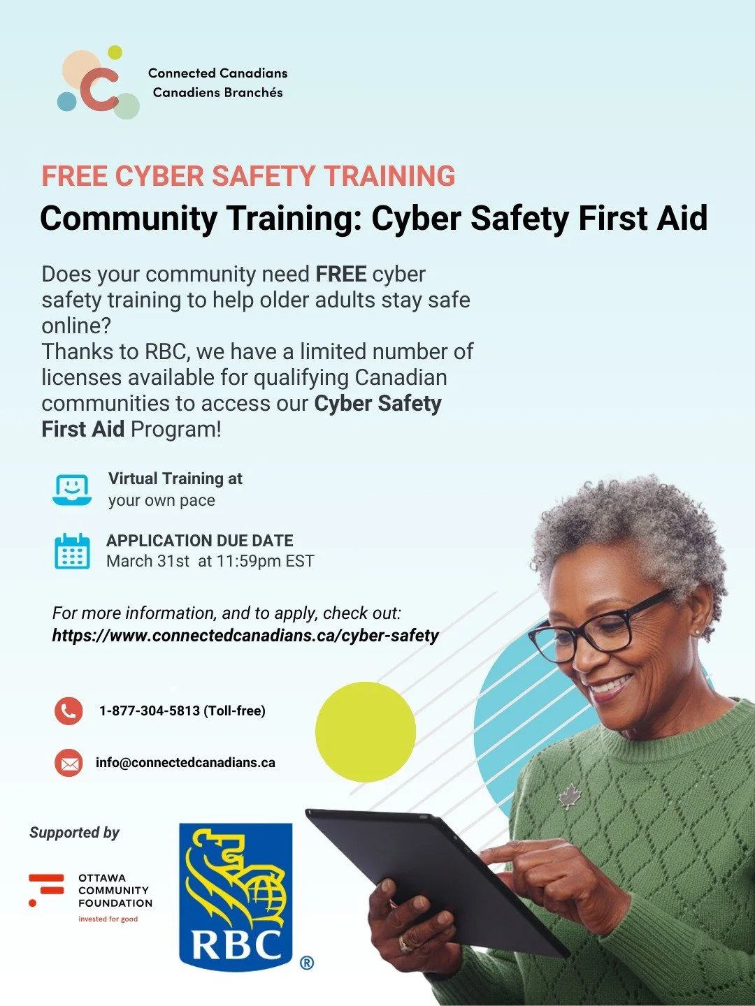 Does your community need cyber safety training and digital support at no cost to help older adults stay safe online?
Thanks to @RBC, we have a limited number of licenses available for qualifying Canadian communities to access our Cyber Safety First A