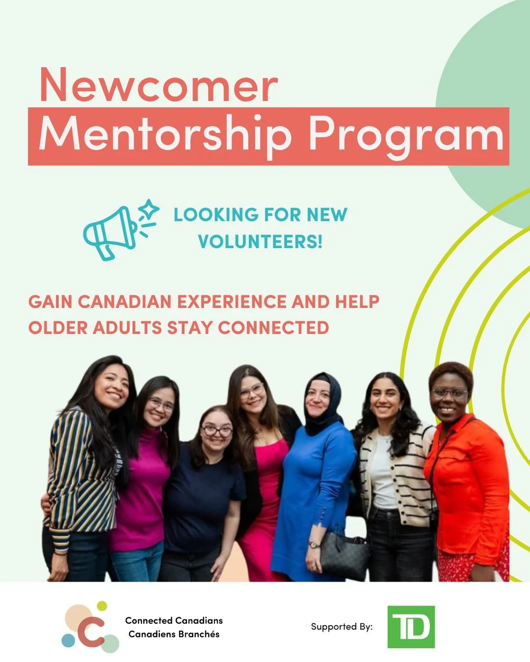 Did you know? Many of Connected Canadians' technology mentors are newcomers to Canada.

The TD Newcomer Mentorship Program is a dual-impact model:

Older adults gain digital confidence, reduced isolation, and support in their own language.

Newcomers