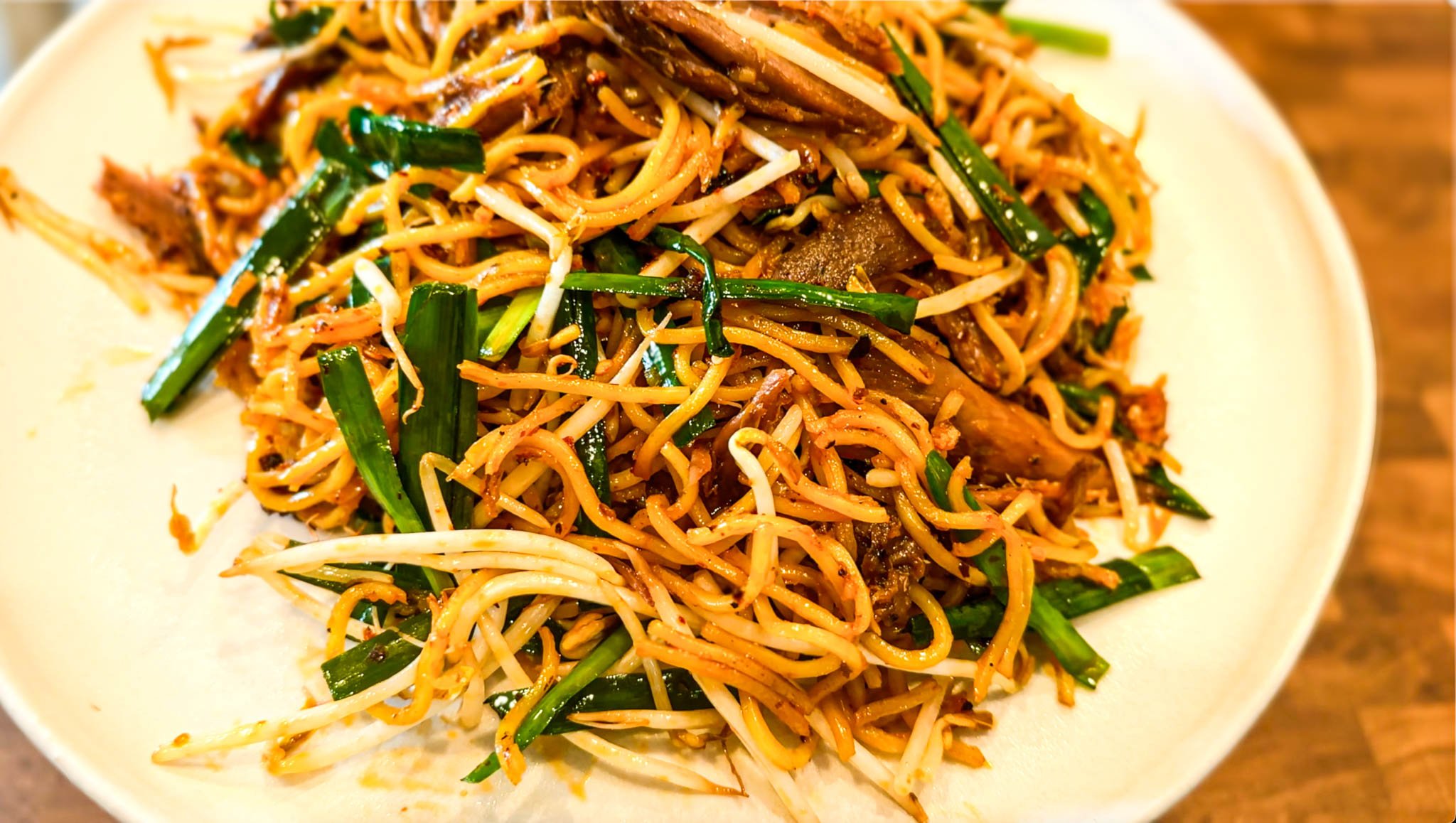 Stir Fried Yakisoba Noodles with Duck Confit and Nam Prik Pao Stir Fried Yakisoba Noodles with Duck Confit and Nam Prik Pao