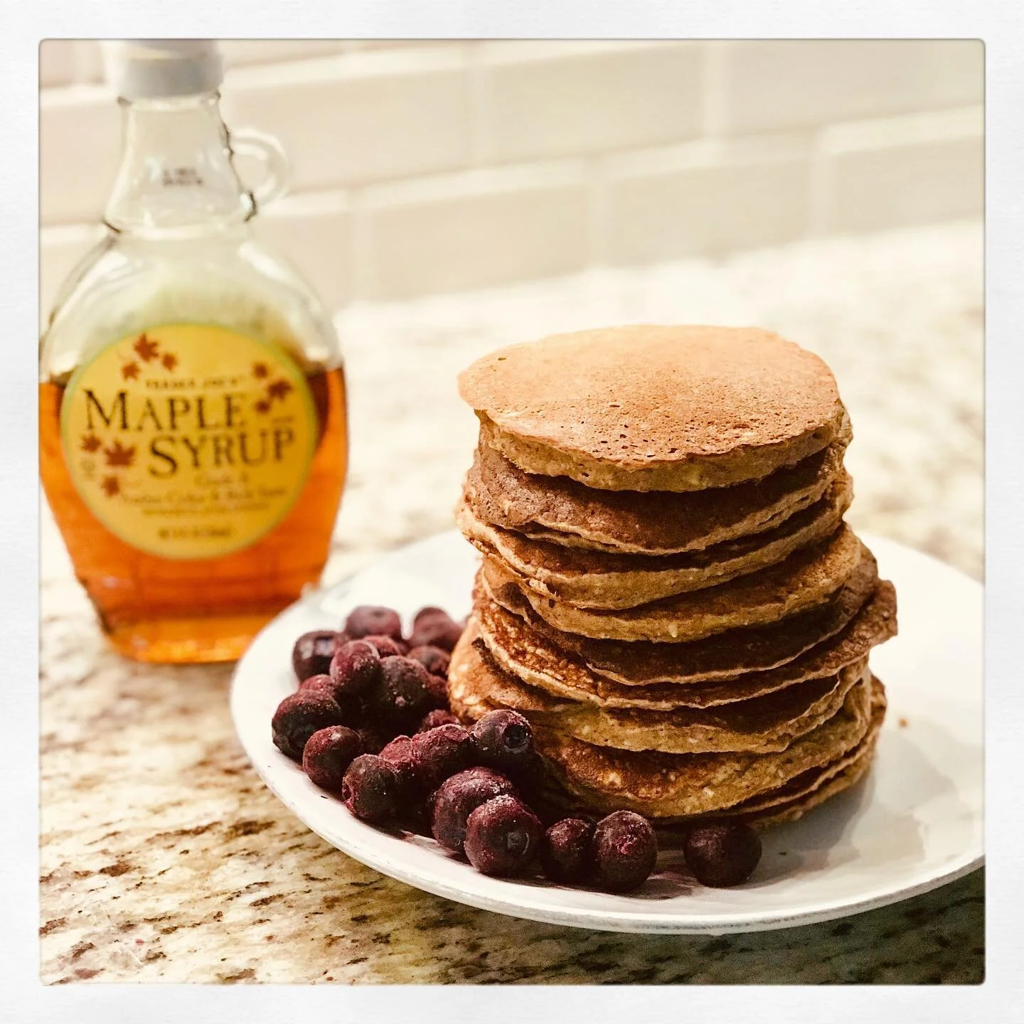 Bananas on my counter looking a bit sad!  Normally I would throw them in the freezer but today it&rsquo;s GF Banana Protein Pancakes.  I had to use frozen blueberries but still yummy!