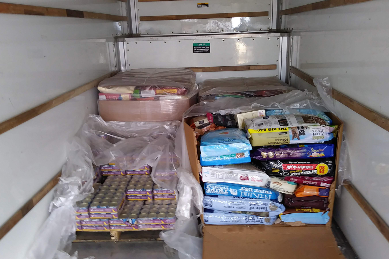 Palettes of Kibble Donated to HDW by Pet Supply Co.