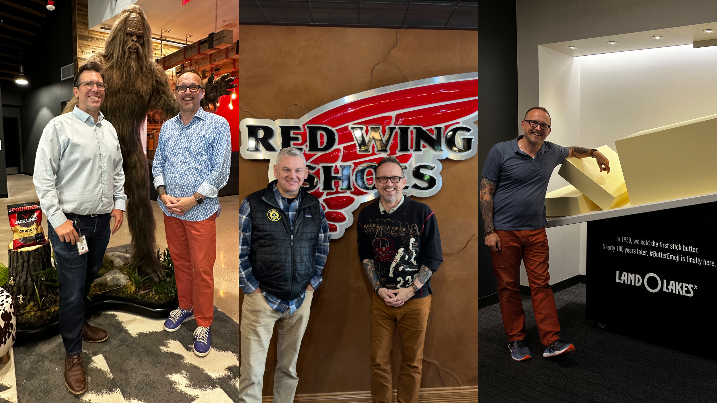 Tim Brunelle in three client consulting locations: Jack Links Protein Snacks, Red Wing Shoes, and Land O'Lakes, Inc.
