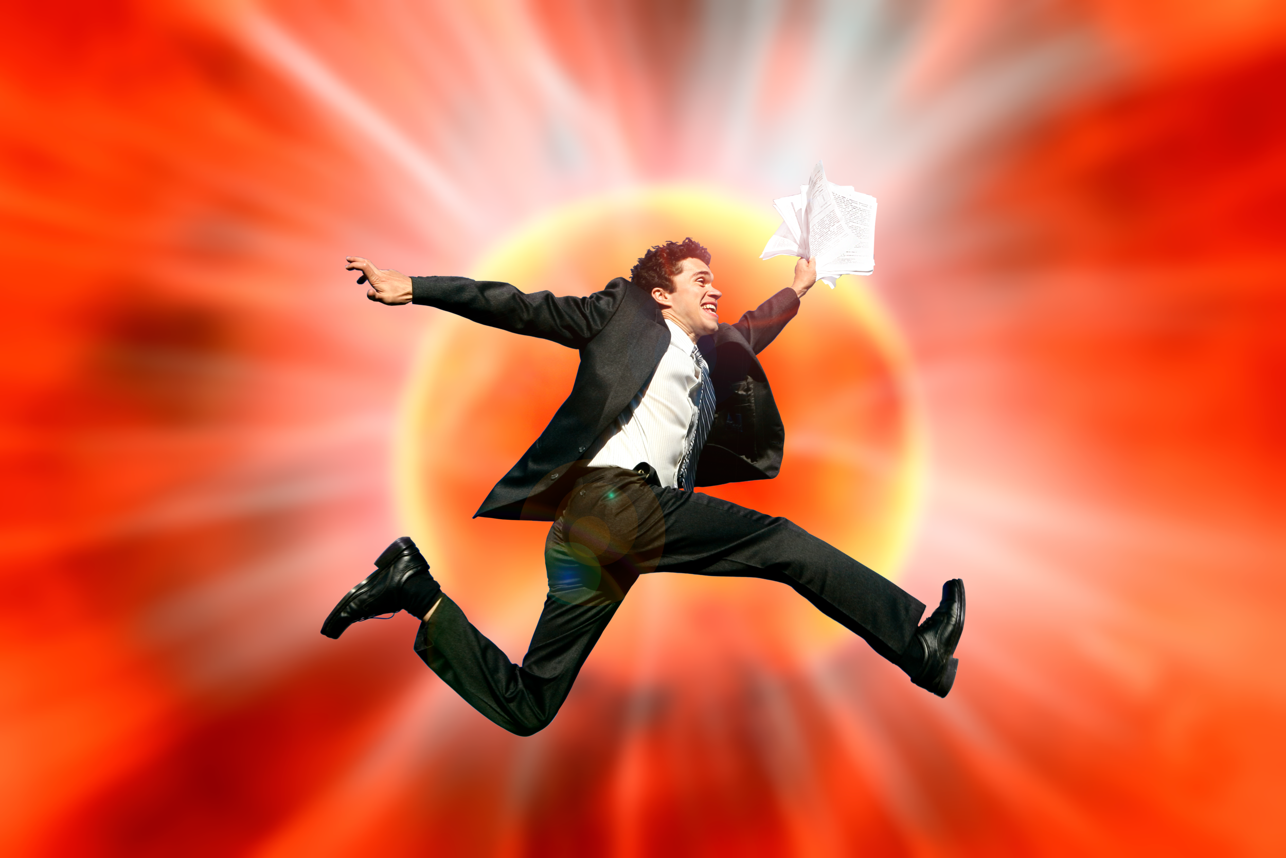 Graphic promoting the blog post for The Most Important Document in the World - with an image of a man in a suit leaping while holding a piece of paper