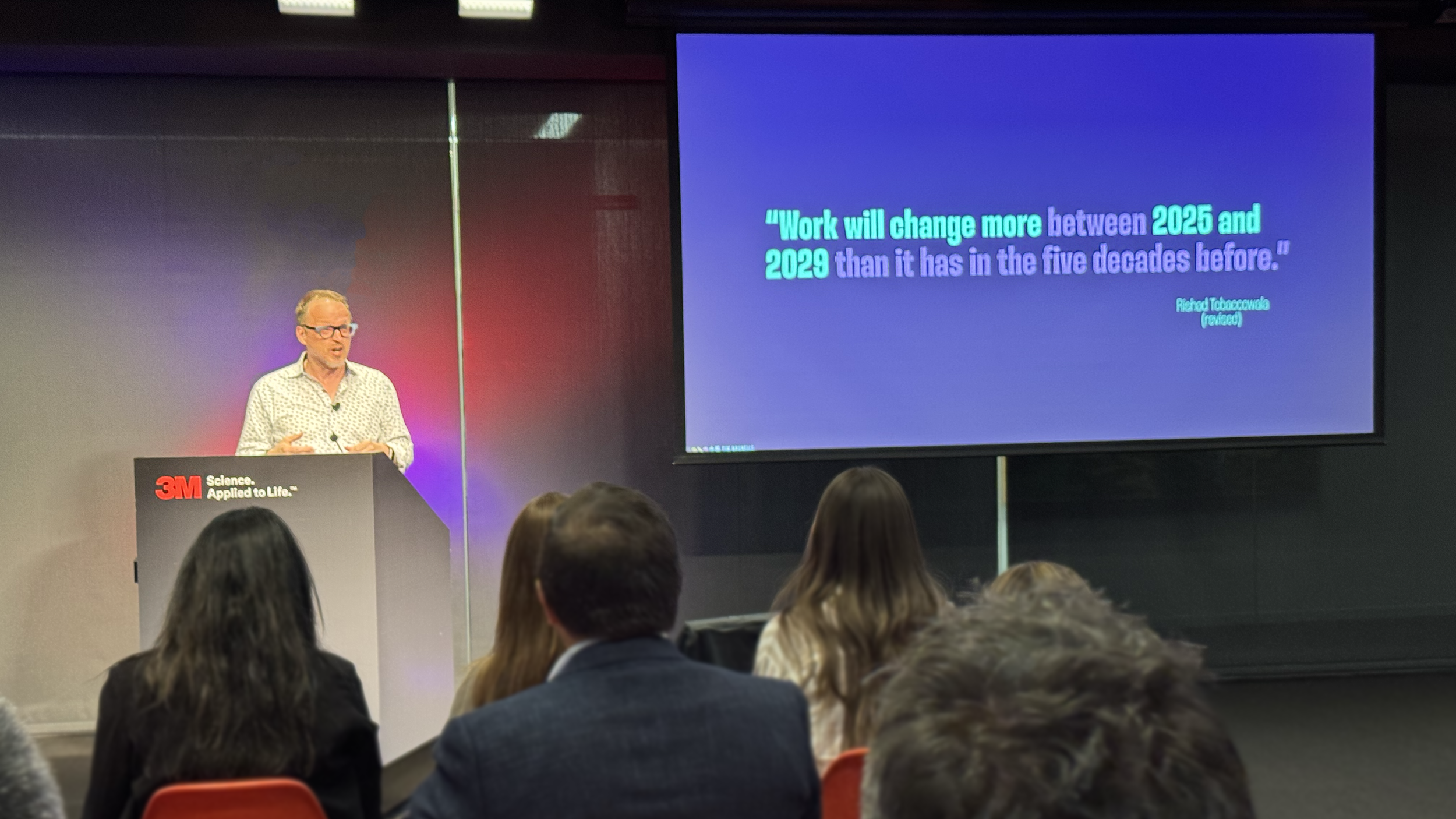 Tim Brunelle giving a speech at 3M in 2025.