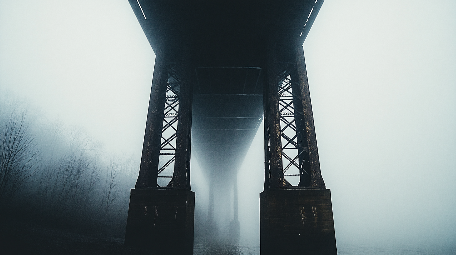 Graphic promoting the blog post The Creative Brief is a piece of infrastructure - featuring a foggy image of the underside of large bridge.