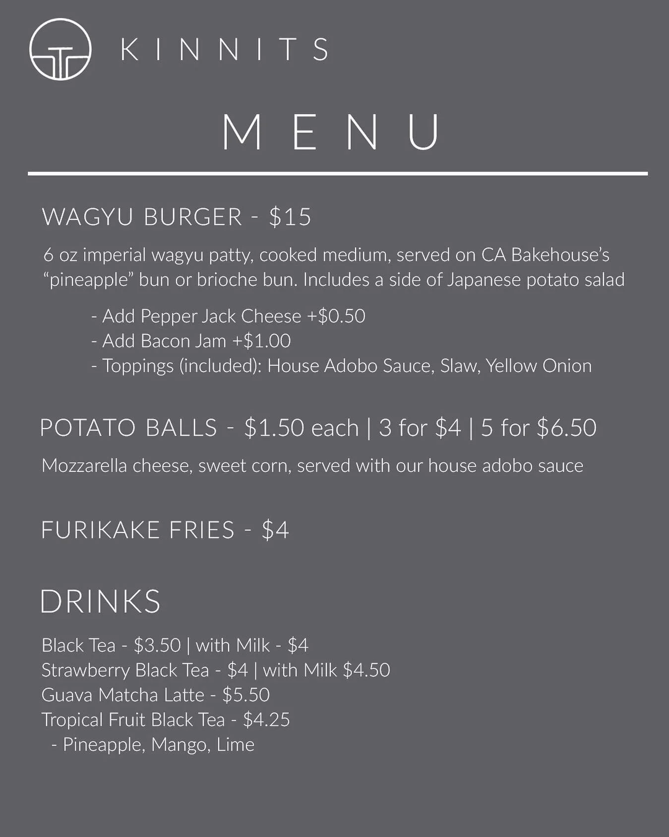 Menu for our popup this Saturday. Excited to see you all!