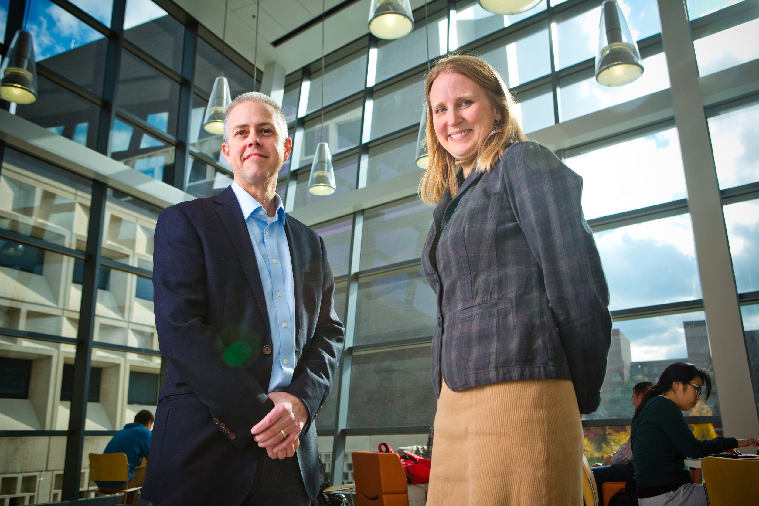  Portrait of Albert Titus, Biomedical Engineering and Jessica Castner, Nursing, in Davis Hall 