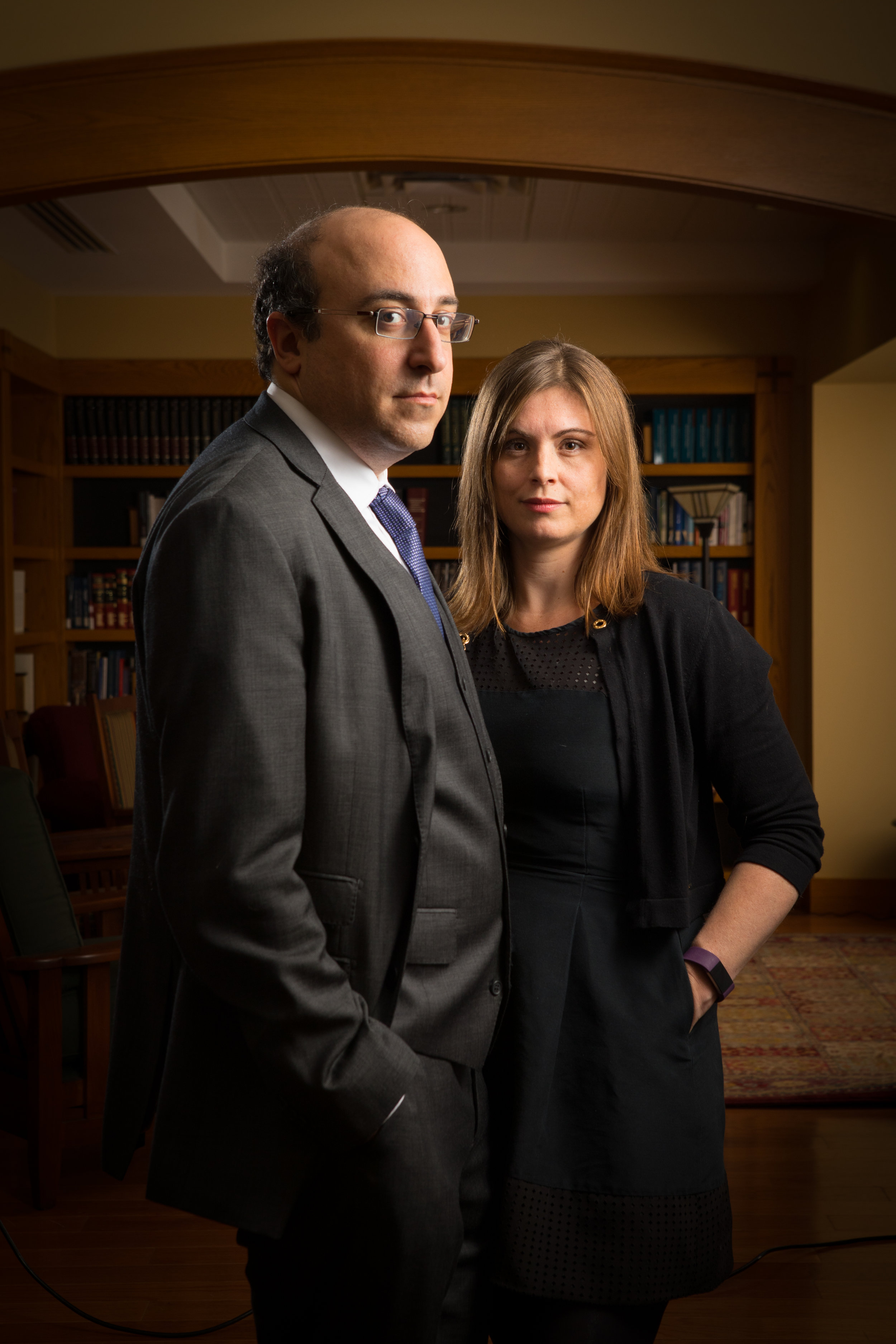  Portrait of Jonathan Manes and Nicole Hallet, of the Law School, in O'Brian Hall.  